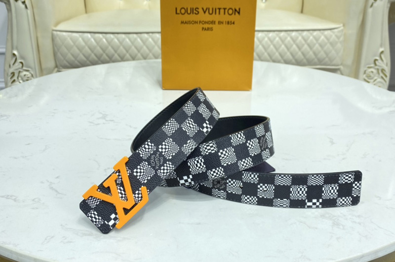Louis Vuitton MP289V LV Anagram 40mm reversible belt in Black/White Distorted Damier canvas With Orange Buckle