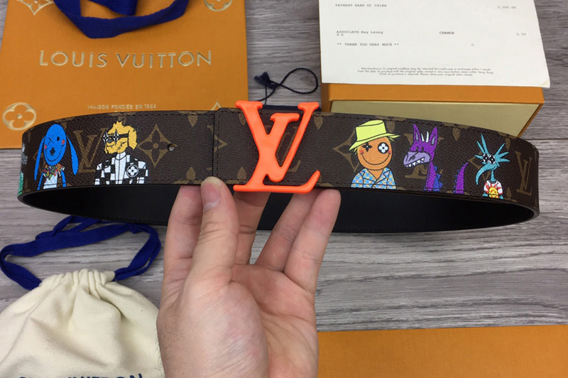 Louis Vuitton MP291T LV Shape 40mm reversible belt in Monogram canvas and leather With Orange Buckle