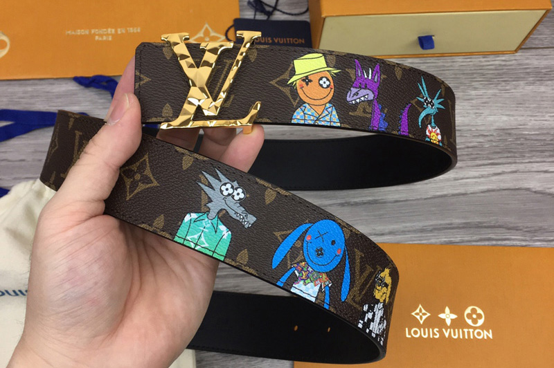 Louis Vuitton MP291T LV Shape 40mm reversible belt in Monogram canvas and leather With Gold Buckle