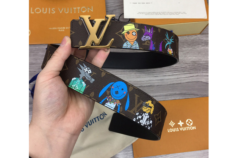 Louis Vuitton MP291T LV Shape 40mm reversible belt in Monogram canvas and leather With Gold Buckle