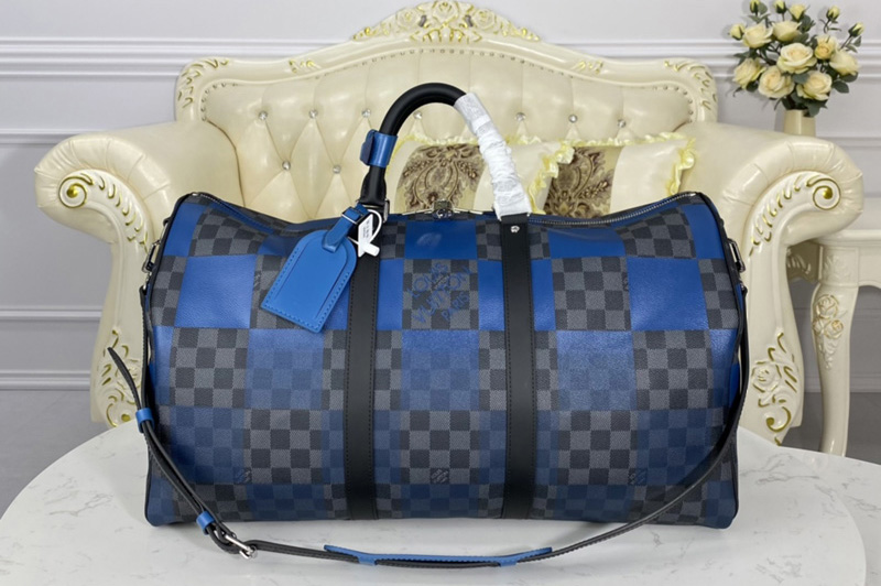 Louis Vuitton N40410 LV Keepall Bandouliere 50 Bag in Blue Damier Graphite Giant coated canvas