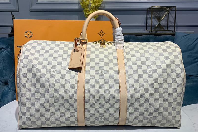 Louis Vuitton N41429 LV Keepall Bandouliere 55 Bag in Damier Azur Canvas