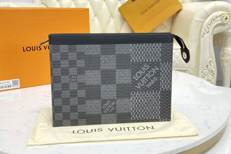 Louis Vuitton N60444 LV Pochette Voyage in Gray Damier Graphite 3D coated canvas