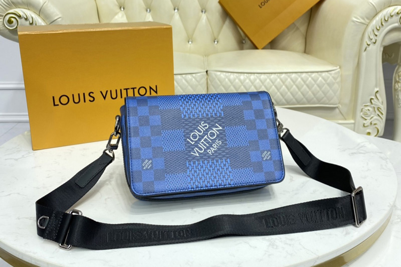 Louis Vuitton N50026 LV Studio Messenger Bag in Cobalt blue Damier Graphite 3D coated canvas