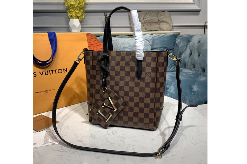 Louis Vuitton N60348 LV Belmont PM Bag in Damier Ebene canvas With Black Leather