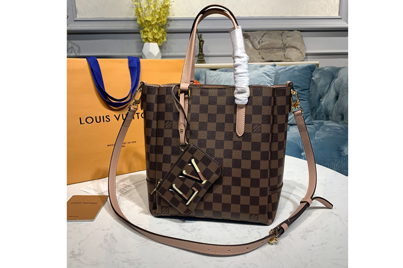 Louis Vuitton N60297 LV Belmont PM Bag in Damier Ebene canvas With Pink Leather