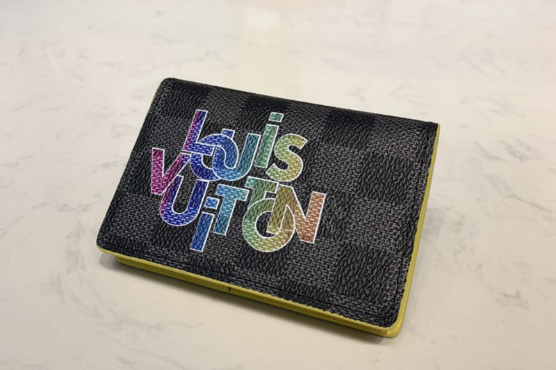 Louis Vuitton N60299 LV Pocket Organizer Wallet In Damier Graphite Canvas