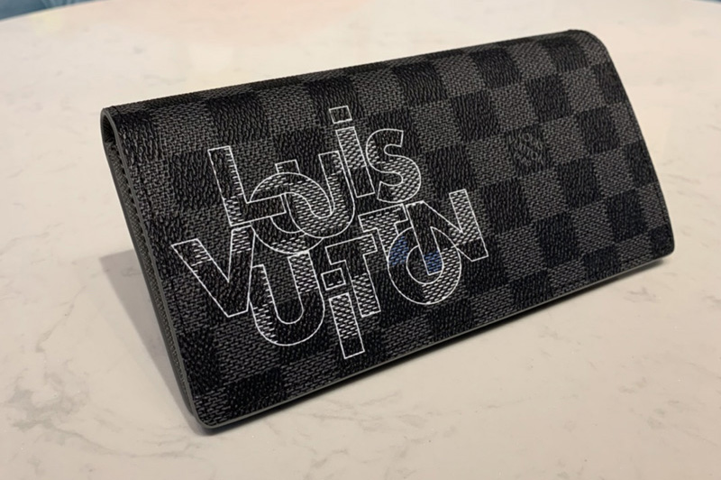 Louis Vuitton N60326 LV Brazza Wallet In Damier Graphite Canvas With Gray
