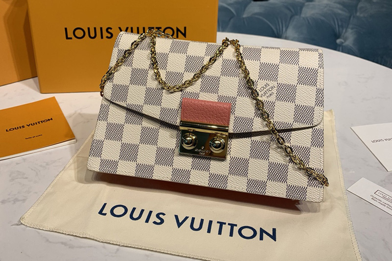 Louis Vuitton N60358 LV Croisette chain wallet in Damier Azur canvas With Rose Papaye Pink Leather