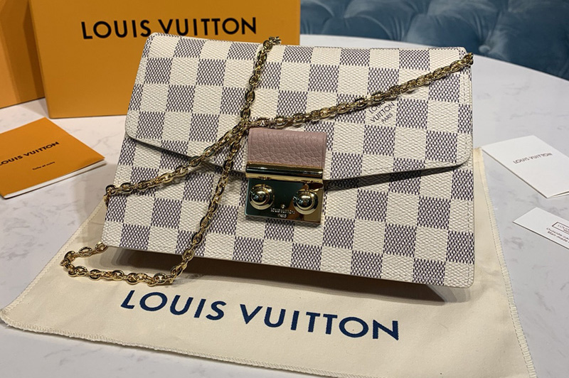 Louis Vuitton N60357 LV Croisette chain wallet in Damier Azur canvas With Pink Leather