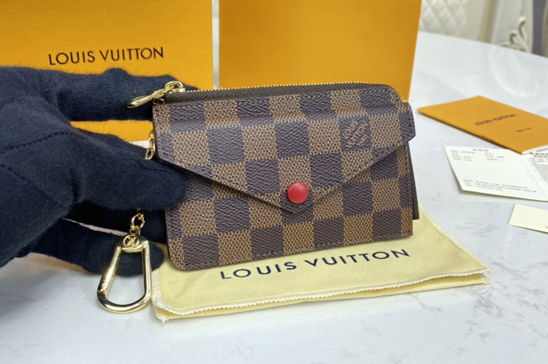 Louis Vuitton N60406 LV Card Holder Recto Verso in Damier Ebene canvas With Red