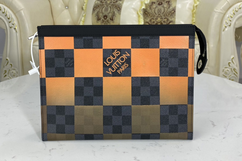 Louis Vuitton N60412 LV Pochette Voyage MM Bag in Orange Damier Graphite Giant coated canvas