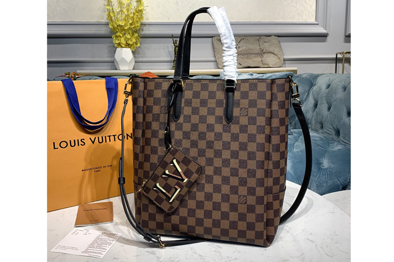 Louis Vuitton N60294 LV Belmont MM Bag in Damier Ebene canvas With Black Leather