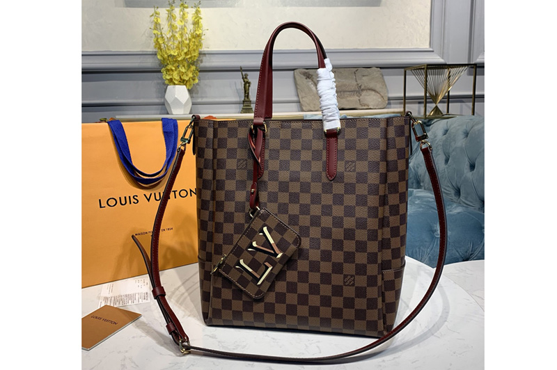 Louis Vuitton N60293 LV Belmont MM Bag in Damier Ebene canvas With Cherry Berry Leather