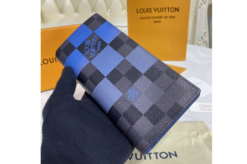 Louis Vuitton N60424 LV Brazza wallet in Blue Damier Graphite Giant coated canvas