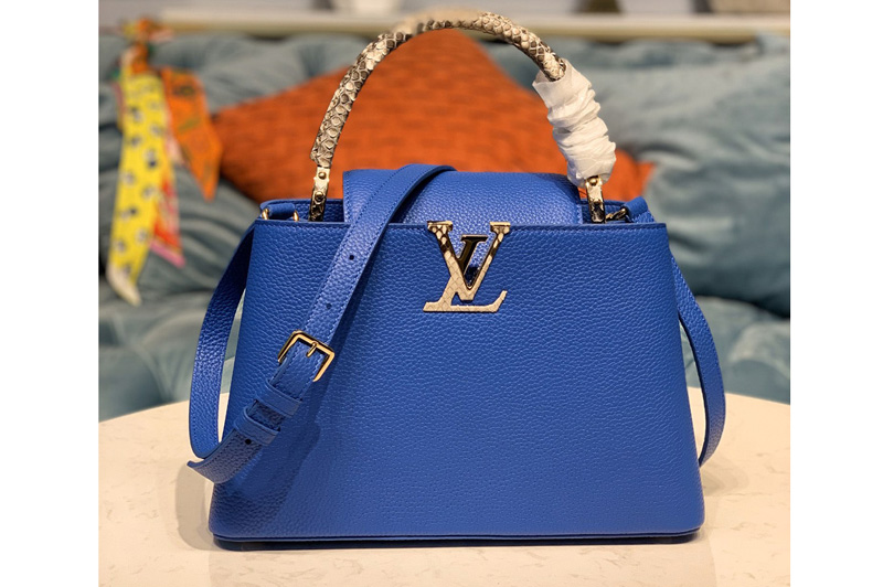 Louis Vuitton N93799 LV Capucines PM Bag in Blue Taurillon Leather
