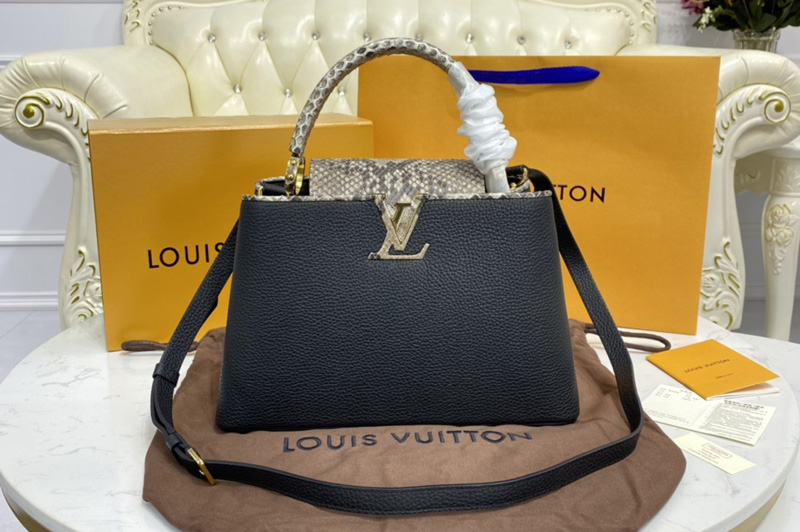 Louis Vuitton N95383 LV Capucines MM handbag in Black Taurillon leather