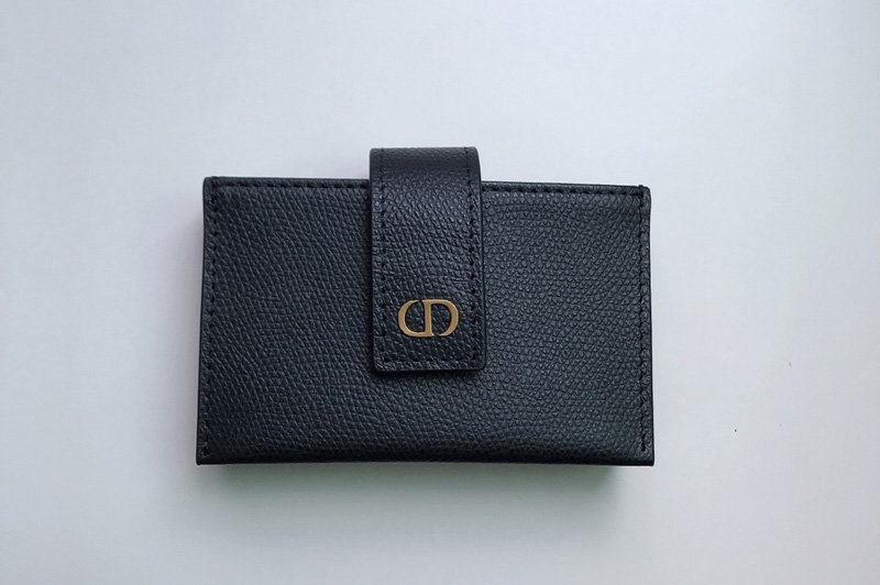 Christian Dior S2058 30 Montaigne 5-gusset card holder in Black Grained Calfskin