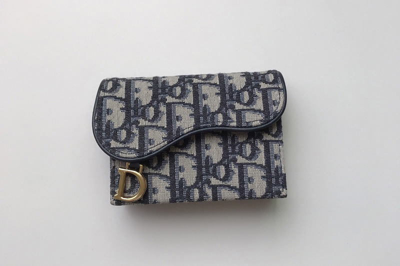 Christian Dior S5644 Saddle 5-pocket card holder in Blue Dior Oblique Jacquard