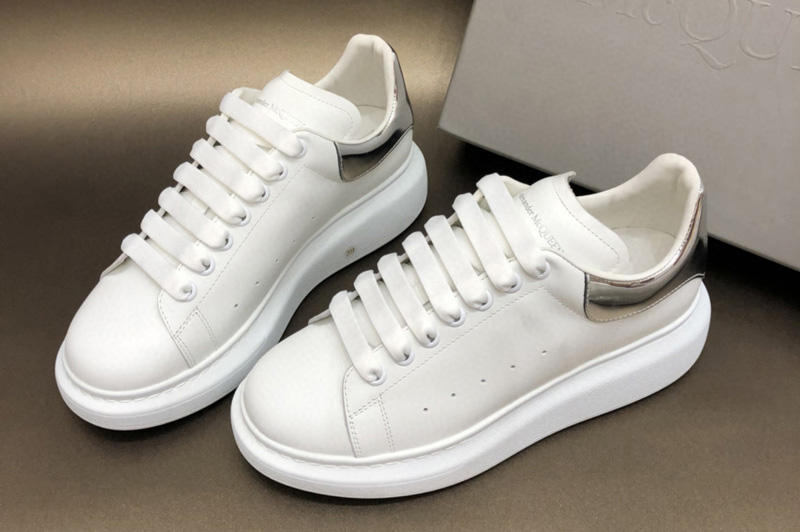 Men and Women's Alexander Mcqueen 553770 Oversized Sneaker White/Silver Calfskin
