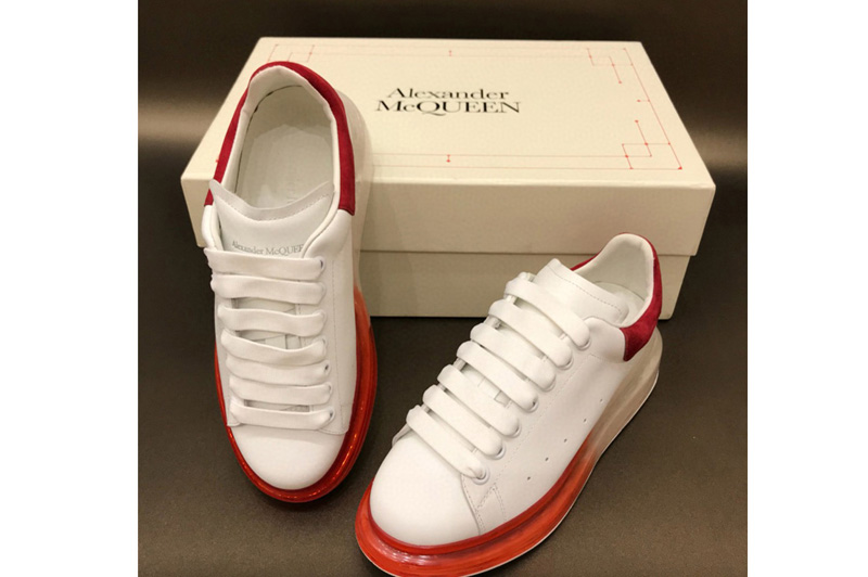 Men and Women's Alexander Mcqueen 611698 Oversized Sneaker White/Red Calfskin