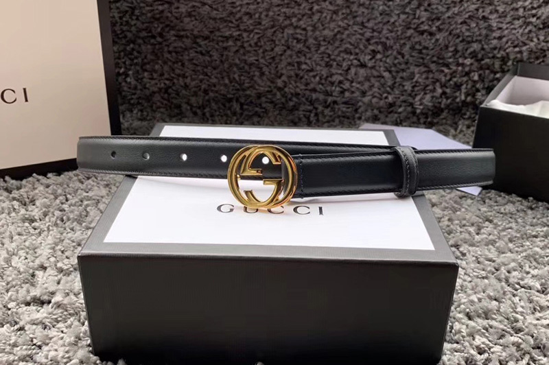 Women's Gucci 370717 25mm Leather belt with Interlocking Gold G buckle in Black Leather
