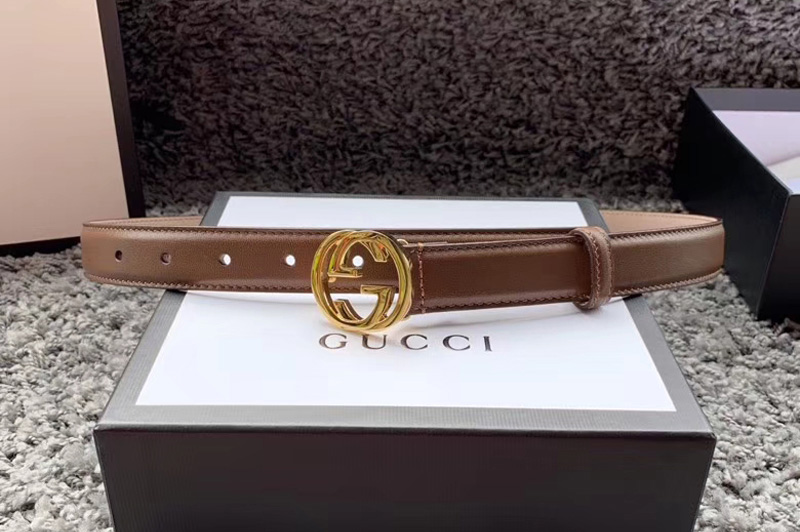Women's Gucci 370717 25mm Leather belt with Interlocking Gold G buckle in Caramel Leather