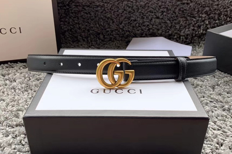 Women's Gucci 370717 25mm Leather belt with Gold Double G buckle in Black Leather