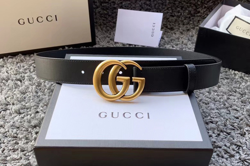 Men's Gucci 414516 35mm Leather belt with Gold Double G buckle in Black Leather