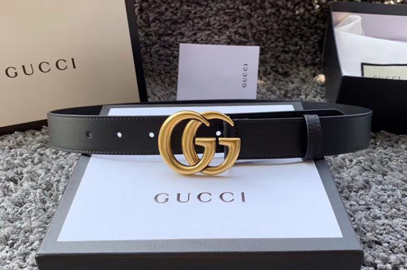 Men's Gucci 414516 30mm Leather belt with Gold Double G buckle in Black Leather