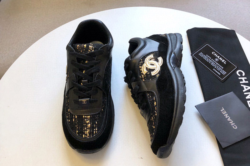 Womens and Mens CC Sneakers Black/Black Fabric and Suede Calfskin