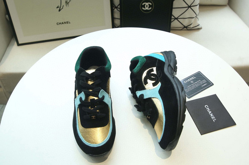 Womens and Mens CC Sneakers Black/Gold Velvet Calfskin & Mixed Fiber