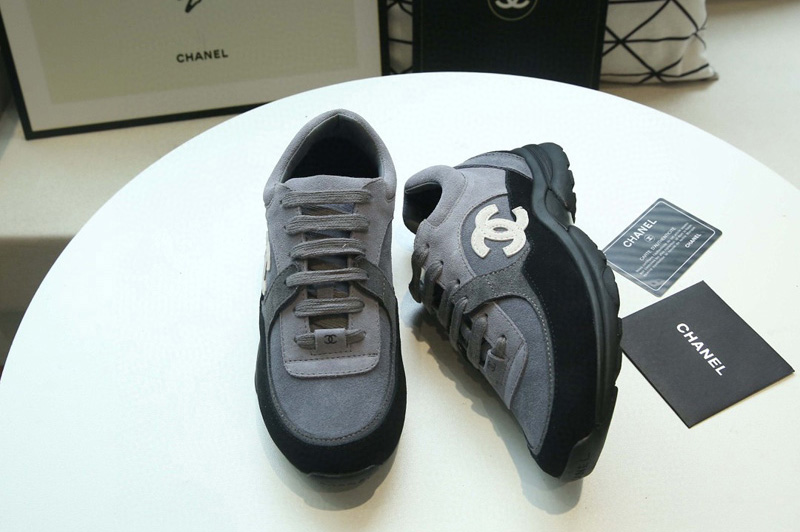 Womens and Mens CC Sneakers Black/Grey Velvet Calfskin & Mixed Fiber