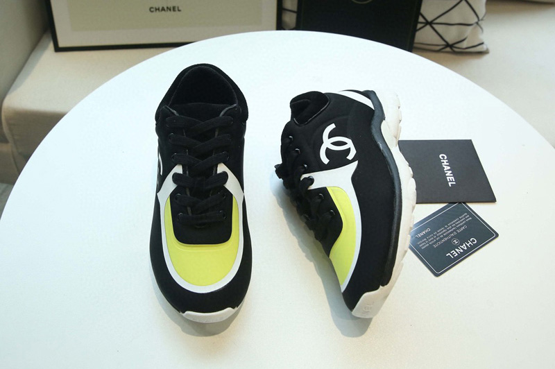 Womens and Mens CC Sneakers Black/Yellow Velvet Calfskin & Mixed Fiber