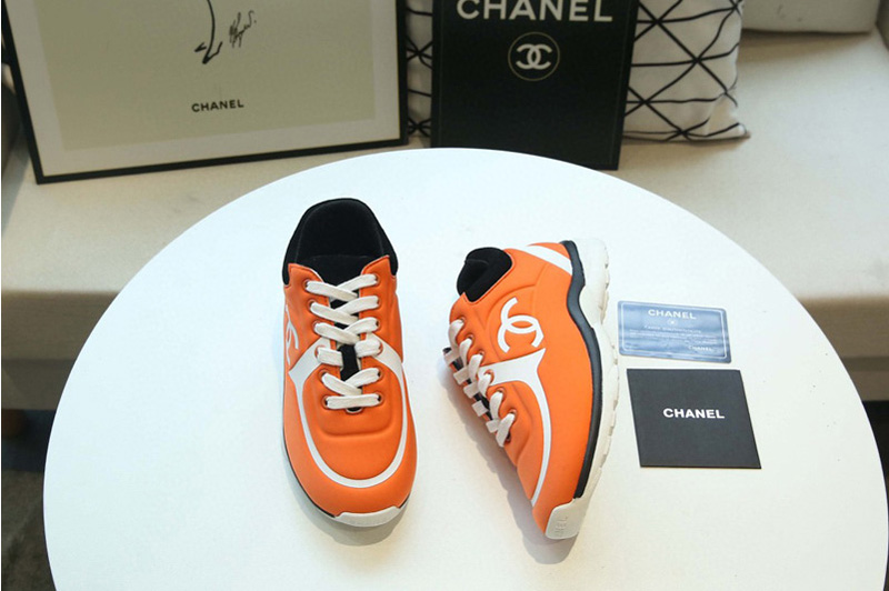 Womens and Mens CC Sneakers Orange Velvet Calfskin & Mixed Fiber
