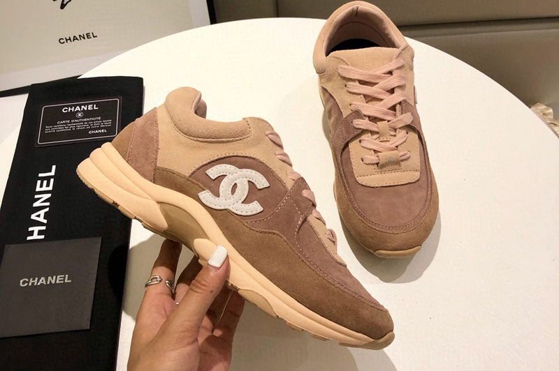 Womens and Mens CC Sneakers Pink/Beige Velvet Calfskin & Mixed Fiber