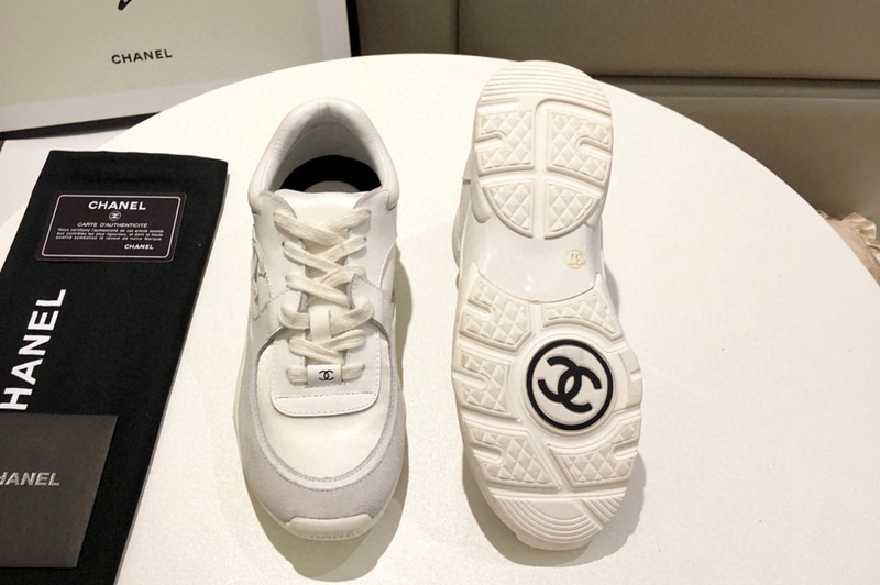 Womens and Mens CC Sneakers White/Gray Leather & Suede Calfskin
