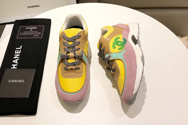 Womens and Mens CC Sneakers Yellow/Pink Leather & Suede Calfskin