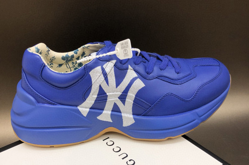 Women and Men Gucci Rhyton Ny Yankees Leather Sneakers in Blue Leather