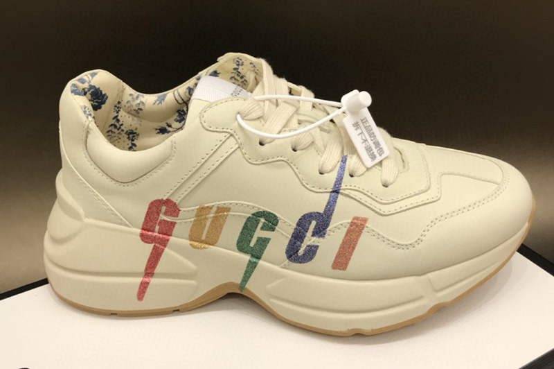Women and Men Gucci Rhyton leather sneaker with Gucci Blade in White Leather