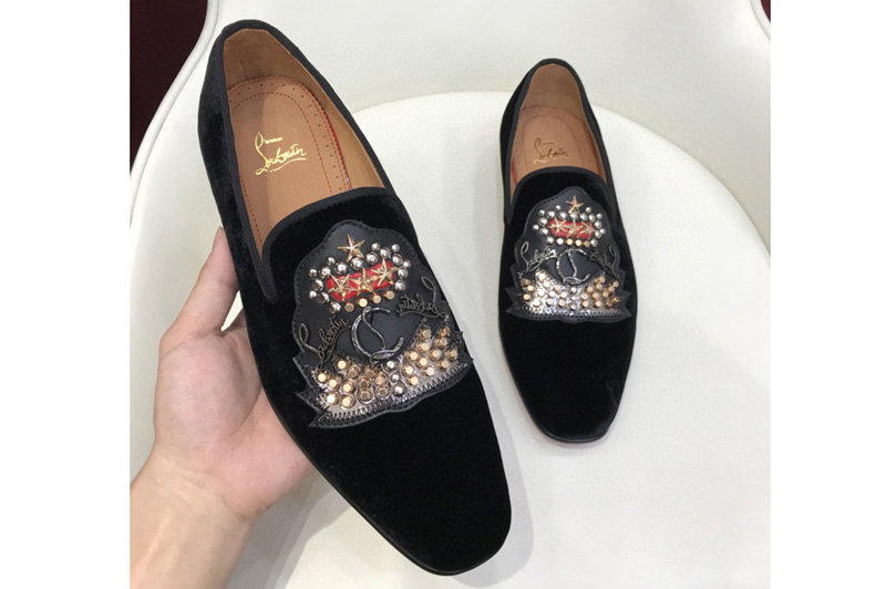 Mens Christian Louboutin Loafer and Shoes in Black Suede With Print