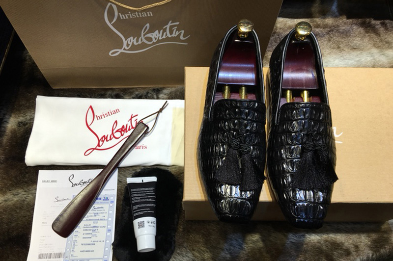 Mens Christian Louboutin Dandelion Tassel loafers and Shoes in Real black Crocodile Leather