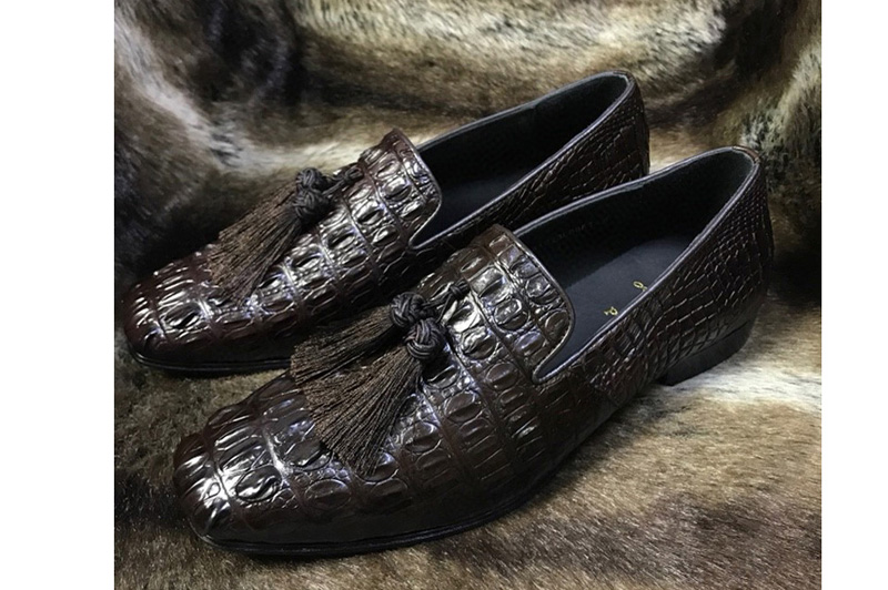 Mens Christian Louboutin Dandelion Tassel loafers and Shoes in Coffee Real Crocodile Leather
