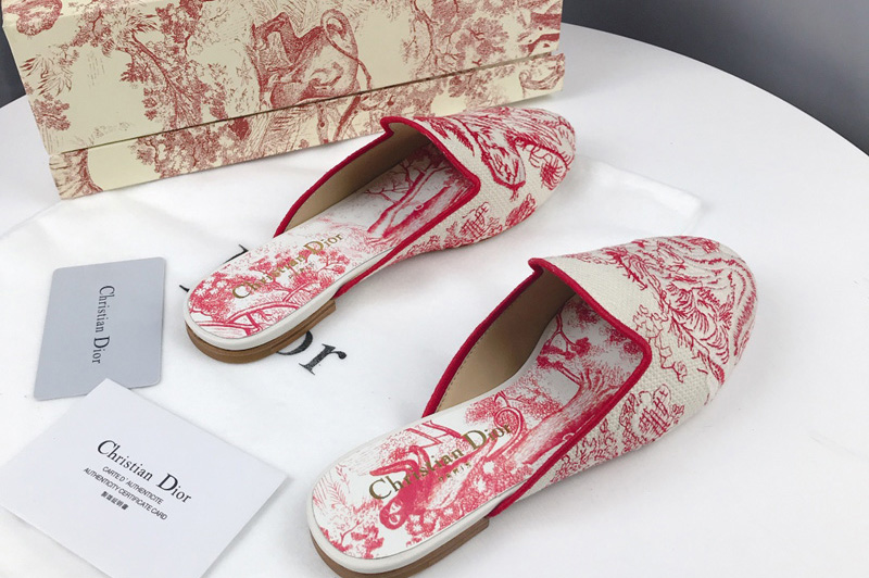 Women's Dior Baby-D Embroidered slippers and Shoes Red Oblique Embroidered Canvas