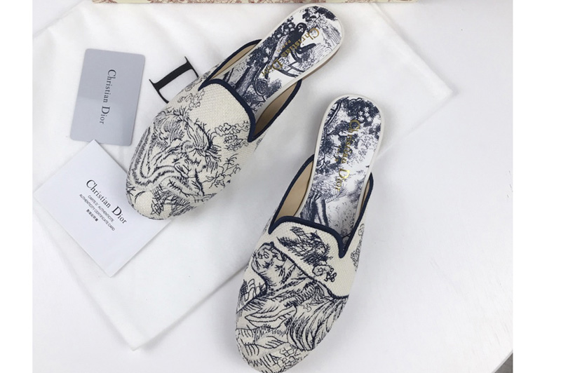 Dior Baby-D Embroidered slippers and Shoes Blue Oblique Embroidered Canvas