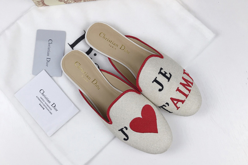 Women's Dior Baby-D Beige Embroidered slippers and Shoes with je t'aime Embroidered