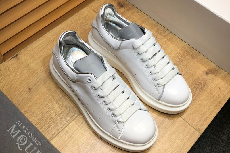 Men/Women's Alexander Mcqueen Oversized Sneaker and Shoes White/Silver Leather
