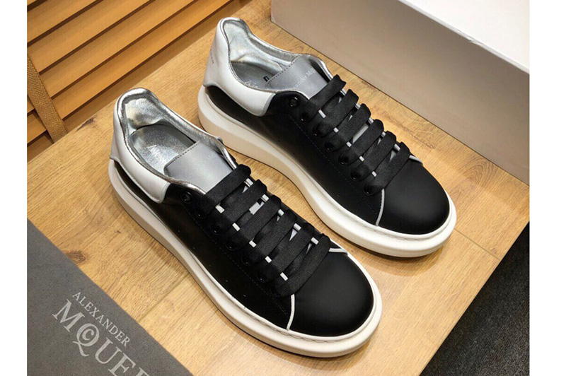 Men/Women's Alexander Mcqueen Oversized Sneaker and Shoes Black/Silver Leather