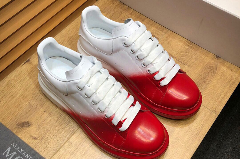 Men/Women's Alexander Mcqueen Oversized Sneaker and Shoes Red/White Leather