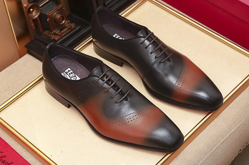 Men's Ferragamo Oxford Shoe In Black and Brown Calfskin Leather